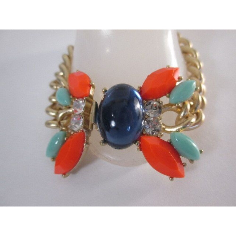 Banana Republic ORN Teal Cabochon Blue stone Link Clasp Brooch BRacelet NWT $49